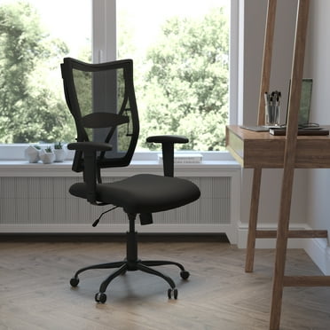 Emma   Oliver 400 lb. Big & Tall Black Mesh Swivel Ergonomic Office Chair with Adjustable Arms