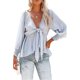 thumbnail image 1 of Bxhd Womens Long Sleeve Boho Shirts Deep V Neck Front Tie Knot Peplum Blouses Tops, 1 of 3