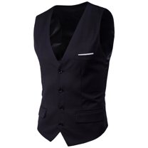 SWSMCLT Men's Slim Fit Waistcoat Formal Business V Neck Suit Vest Sleeveless Formal Top Black 40