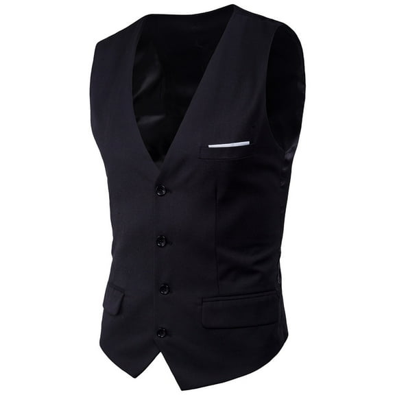 SWSMCLT Men's Slim Fit Waistcoat Formal Business V Neck Suit Vest Sleeveless Formal Top Black 40