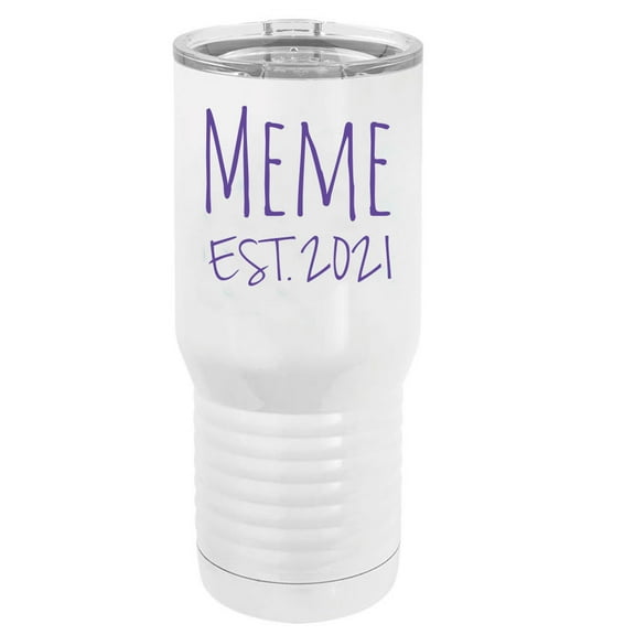 Meme Est. 2021 Established Stainless Steel Vacuum Double-Walled Insulated 20 Oz Tumbler Travel Coffee Mug with Clear Lid, White