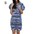 thumbnail image 1 of Vestido de mujer Camiseta larga con estampado de camuflaje Vestido suelto de manga corta, Azul, S kenally AP002154-33, 1 of 6