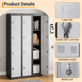thumbnail image 3 of Tall Steel Storage Cabinet with 4 Lockable Doors, Metal Locker Organizer with Adjustable Shelves, Secure Rust-Resistant Design for Office, School, Garage, Gym, Home – Grey/Black, Light Gray+Black, 3 of 8