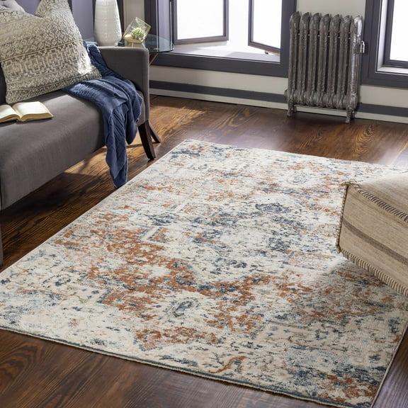 Hauteloom Loughrea Living Room, Bedroom Area Rug - Traditional - Navy, Denim, Medium Gray - 2' x 2'11"