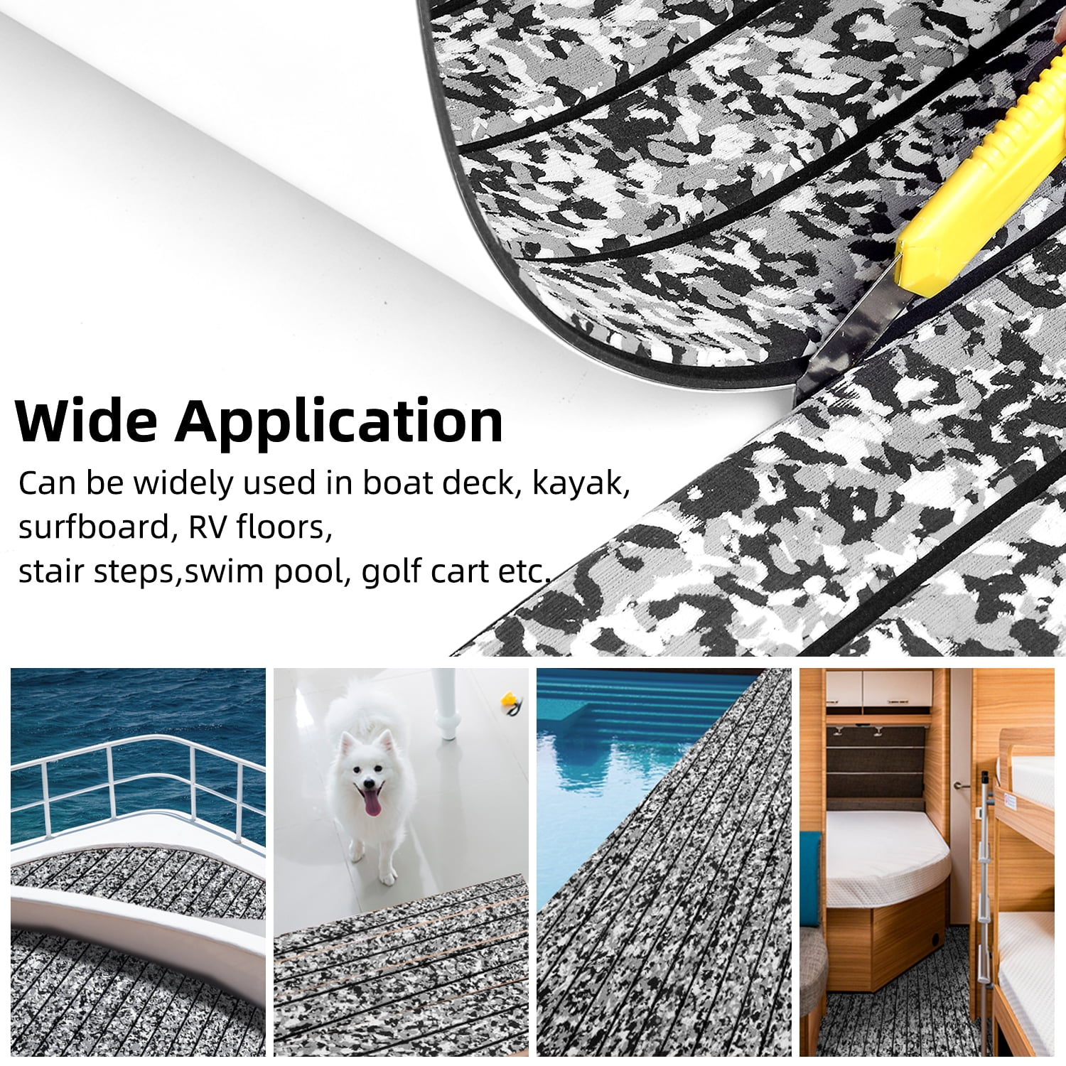 AbahubFit Camouflage EVA Foam Boat Flooring 96"x45.6"/36"/28.8"/16.8", 48"x16.8", Self Adhesive Non-Slip for Motorboat Kayak Surfboard SUP