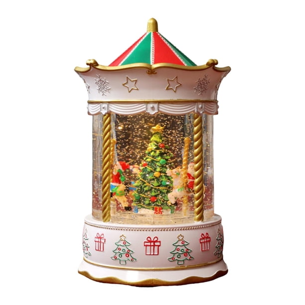 Bola de nieve decorativa navideña con caja de música y purpurina, decoración navideña para el hogar Árbol blanco