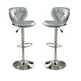 thumbnail image 3 of Silver / Grey Faux Leather PVC Stool Counter Height Chairs Set of 2 Adjustable Height Kitchen Island Stools Chrome Base, 3 of 5