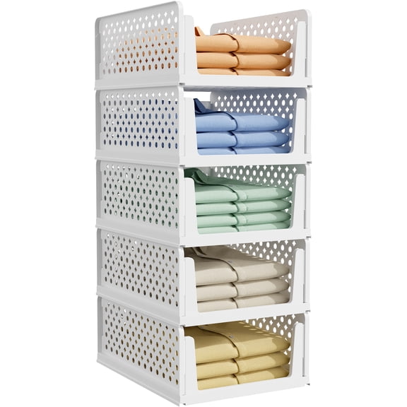 Kitsure Closet Organizers and Storage - Stackable Storage Drawers, Multi-Purpose Closet Organizer Set for Closet Storage, 5-Pack, 16.6" × 13.1" × 6.7" Each