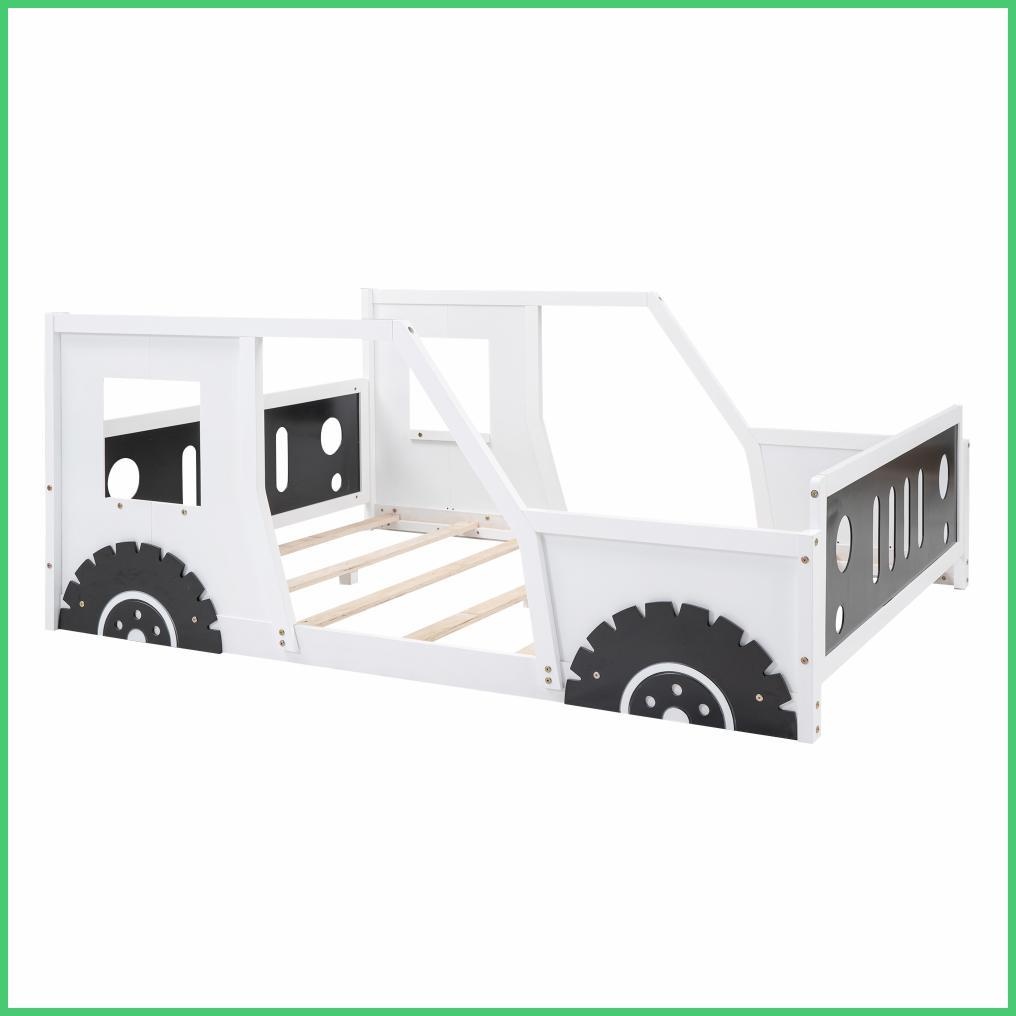 Full Size Pine Wood & MDF Classic Car Platform Bed with Wheels, White for Any Bedroom