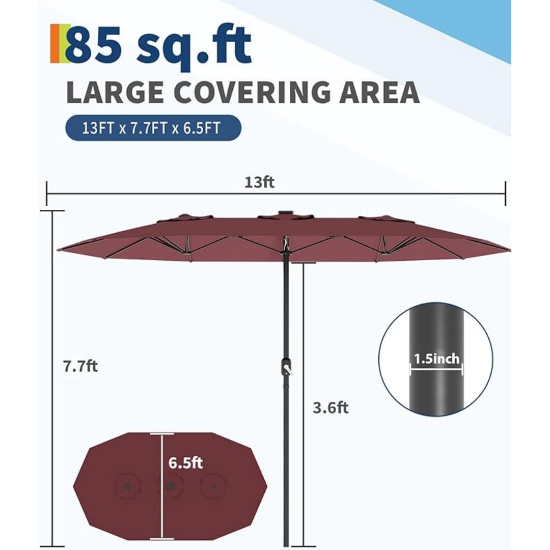 13FT Outdoor Umbrellas for Patio, Double-Sided Rectangular Patio Umbrella Market Umbrella with Base Waterproof and Windproof Fade Resistant Canopy for Deck Pool Garden Backyard