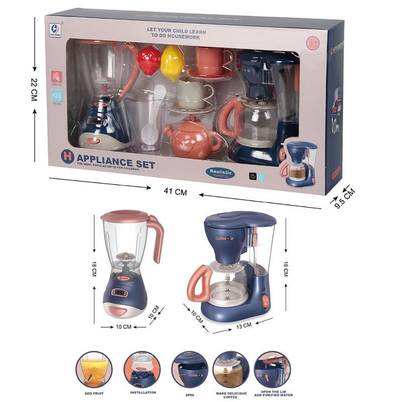 Set Cuisine Jouet PLAY Avec Cafetière, Mixeur, Blender Et Grille-Pain - Sons Et Lumières - Rose - Enfant 3+ Ans
