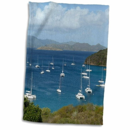 3dRose Caribbean, BVI, Norman Island. Sailboats at anchor in The Bight. - Towel, 15 by