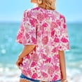 thumbnail image 4 of Camiseta estampada para mujer, mangas media campana, holgada, cuello redondo, blusa suelta de verano, flor rosa M, 4 of 6