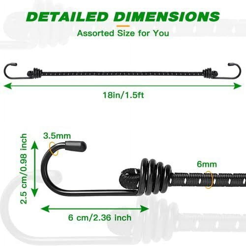 Bungee Cords with Hooks 18 Inch - Black Bungee Cords Heavy Duty Outdoor - Ass...