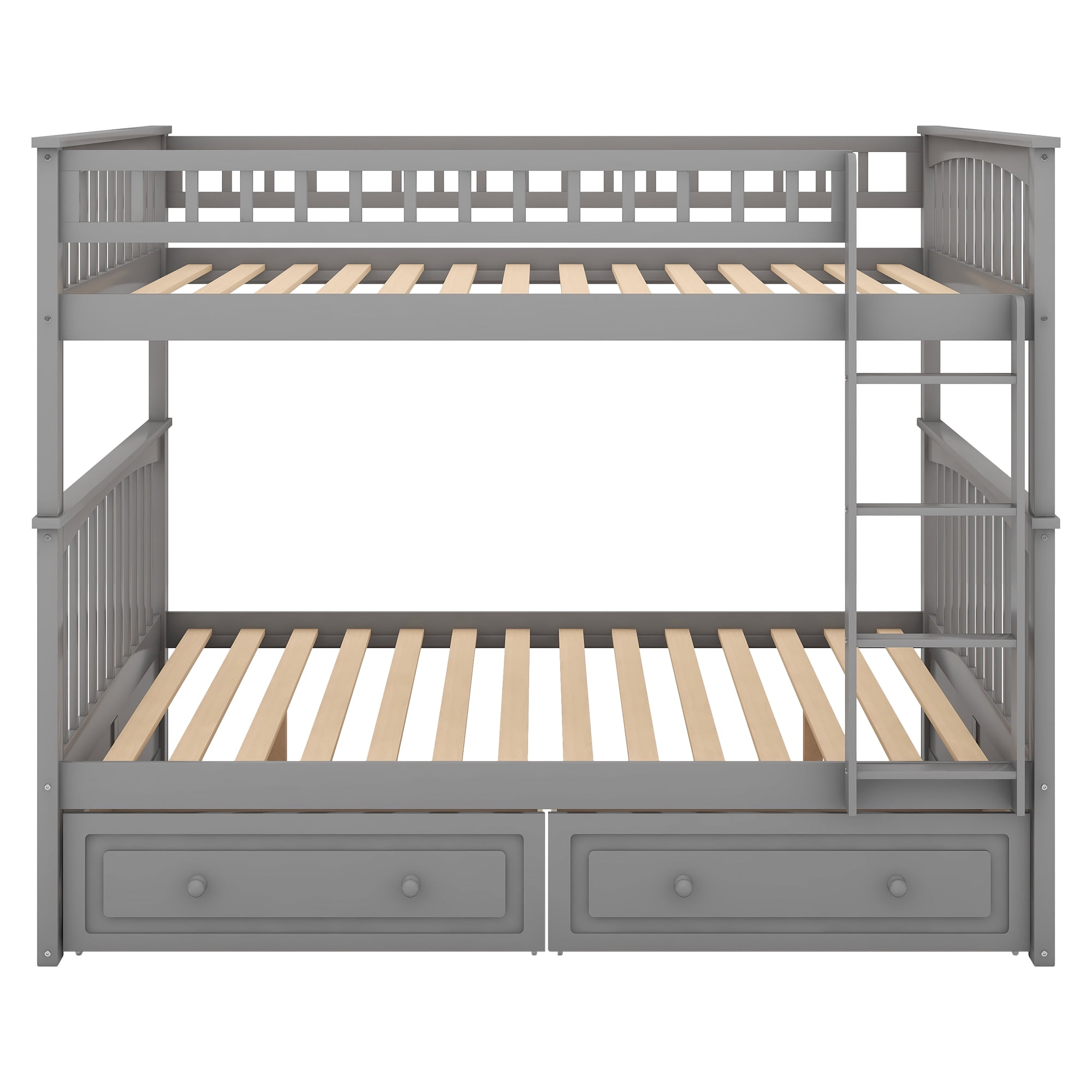 Euroco Pine Wood Bunk Bed With Storage, Full-Over-Full for Kids Teens, Grey