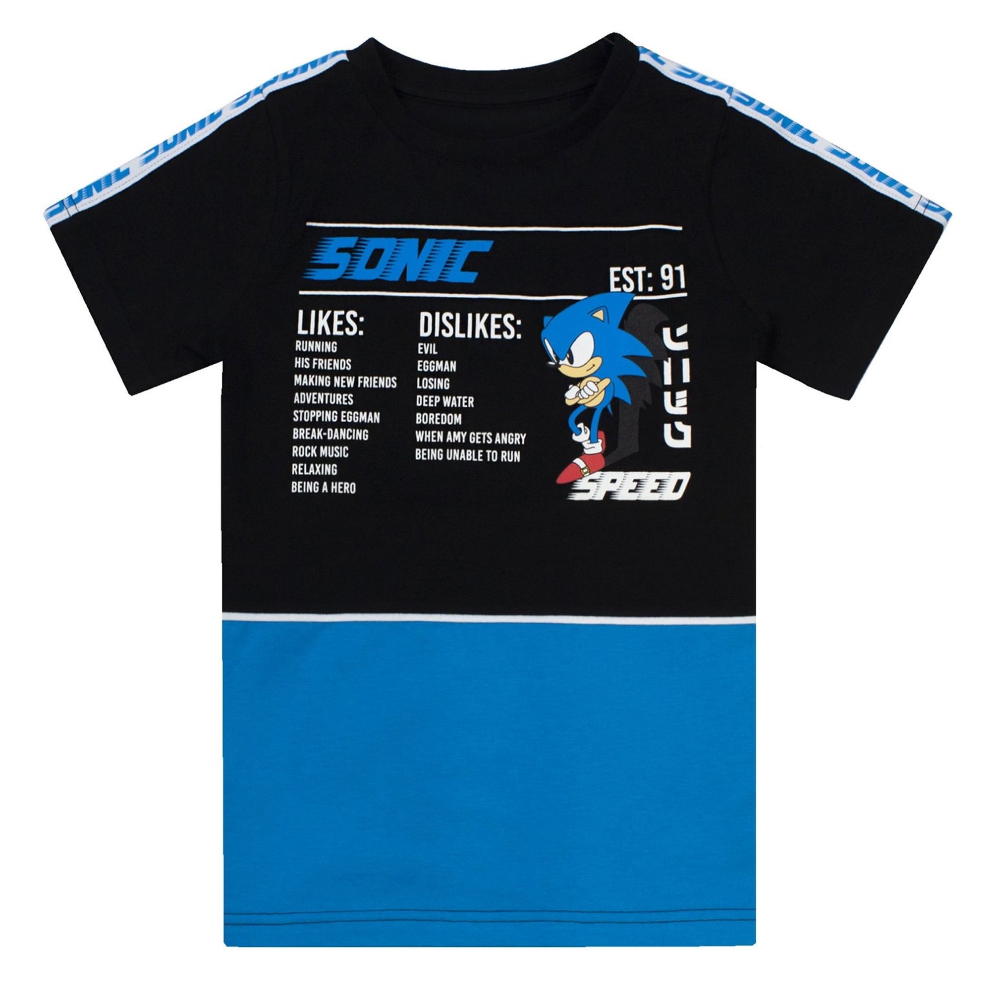 Sonic The Hedgehog Camiseta Infantil Estadisticas del Juego Negro Azul Blanco Bodega Aurrera en linea
