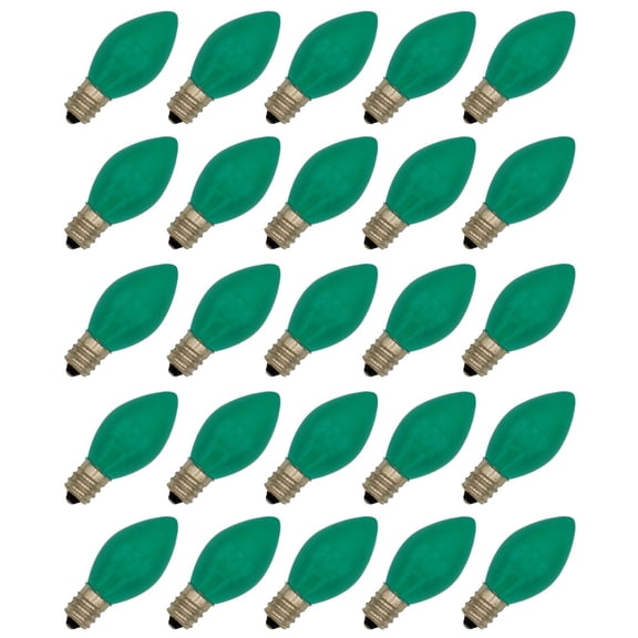 25 Pack C7 LED Green Replacement Light Bulbs for Christmas Light Strings, 0.7W Ceramic LED Vintage Light Bulbs for C7 Outdoor String Lights, Candle Lamps, Night Lights, E12 Candelabra Base
