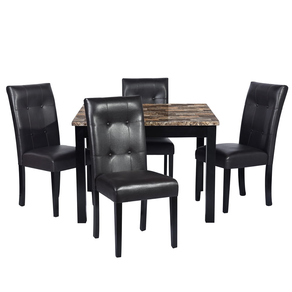 Kepooman 5-Piece Wooden Square Dining Table Set & Chairs Set for Home Kitchen, Black Kepooman 5-Piece Wooden Square Dining Table Set & Chairs Set for Home Kitchen, Black