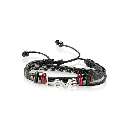 Triple Strand Leather - Love ID Adjustable Triple Strand Black Leather Bracelet