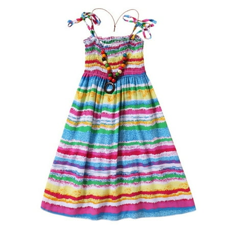 

Baby Girls Rainbow Dress Toddler Princess Sleeveless Halter Beach Tutu Sundress