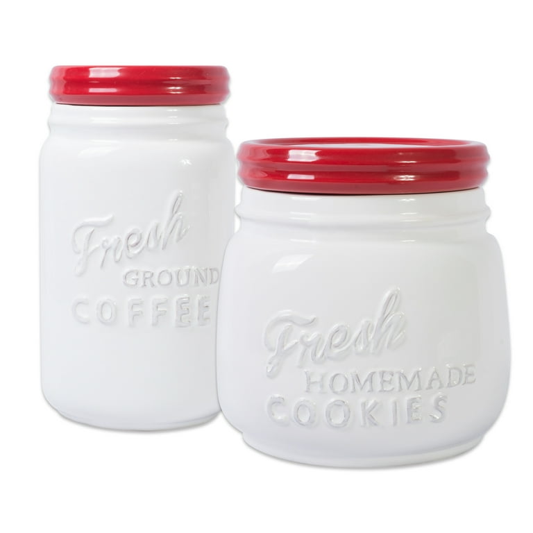 DII 2-Piece Vintage, Retro, Farmhouse Chic, Mason Jar Inspired Ceramic  Kitchen Canister, Cookie Jar With Airtight Lid For Food Storage, Store  Coffee, Cookies, Crackers, Chips and More - Red 