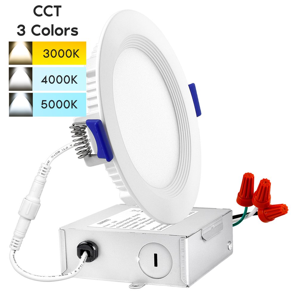 Luxrite 4" Ultra Thin LED Recessed Light with JBox, 3 Color Selectable