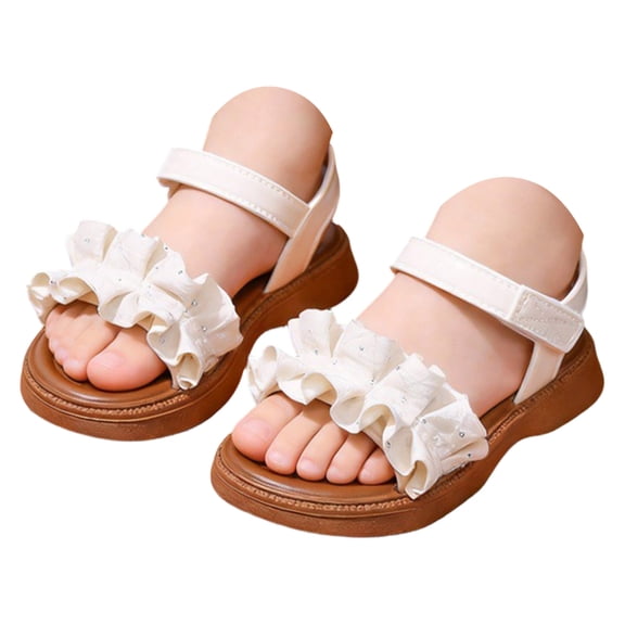 Tigivemen Toddler Girls Dress Sandals Summer Water Shoes for Kids Flowy Open Toe Sandal with Soft Sole Non Slip White Size 11