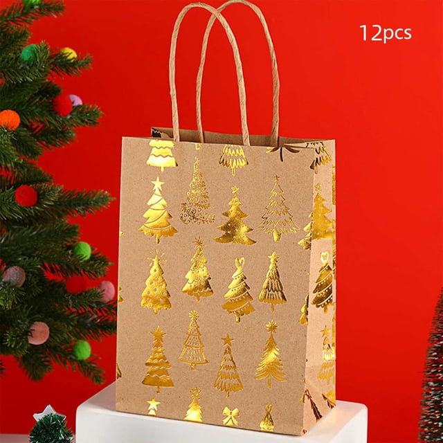 xihome Bolsa de tela con diseño de copo de nieve navideño, de papel kraft, con base plana, ideal para fiestas navideñas.