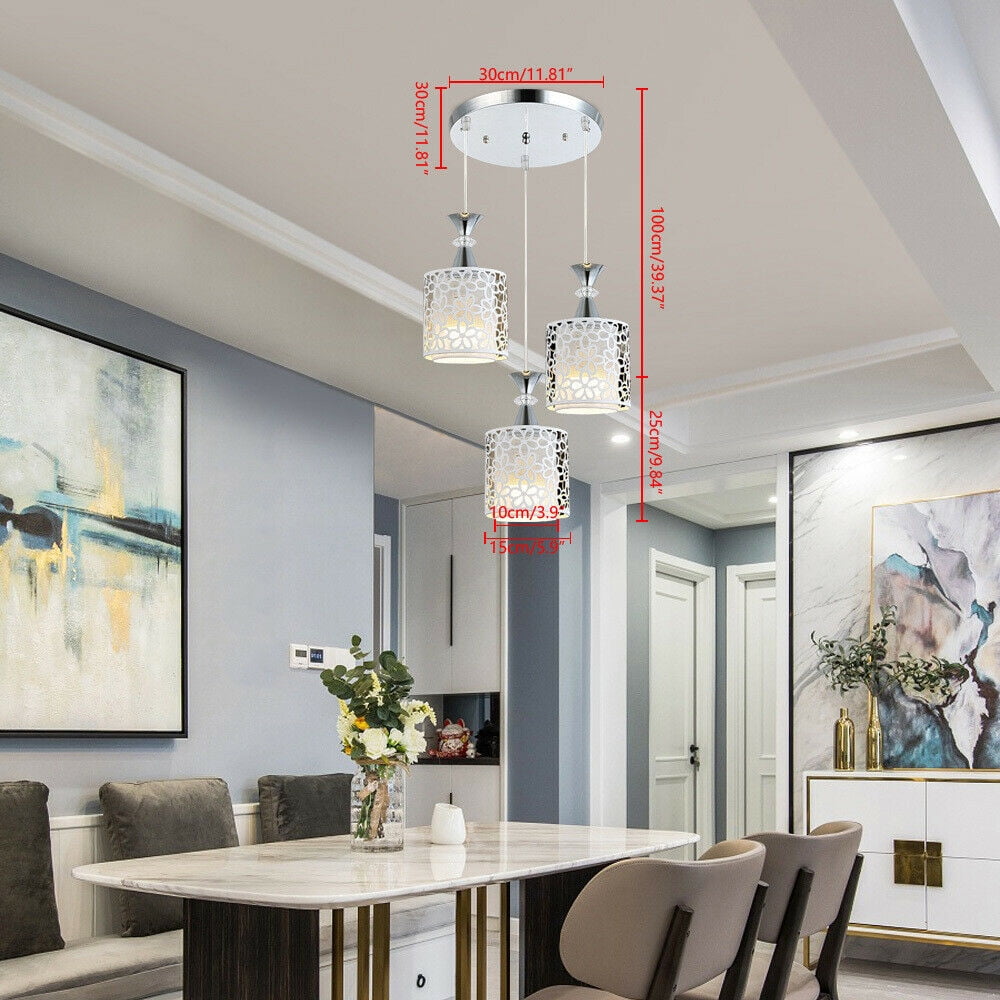 3-Light Round Top Island Pendant Chandelier - Modern Flower Petal Design For Kitchen Dining Room