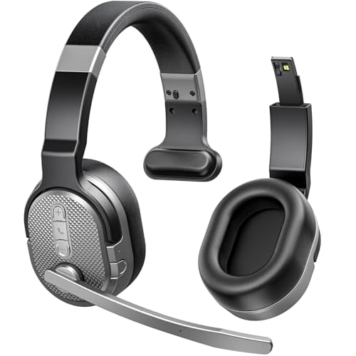 COSMUSIS Trucker Auriculares Bluetooth, Auriculares inalámbricos con micrófono con cancelación de ruido, 50 horas de conversación HD Auriculares Bluetooth con almohadillas desmontables/modo único+dual