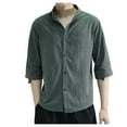 thumbnail image 2 of BSDJILFG Big and Tall Linen Shirts for Men,Mens Casual 3/4 Short Sleeve Comfy ButtDown Shirts Blouse,Sizes M-5XL, 2 of 2