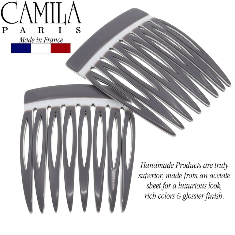 French Hair Comb Set Small Gray White Handmade Decorative Strong Hold Camila Paris CP3350 French Hair Side Comb Handmade Small  main image 2