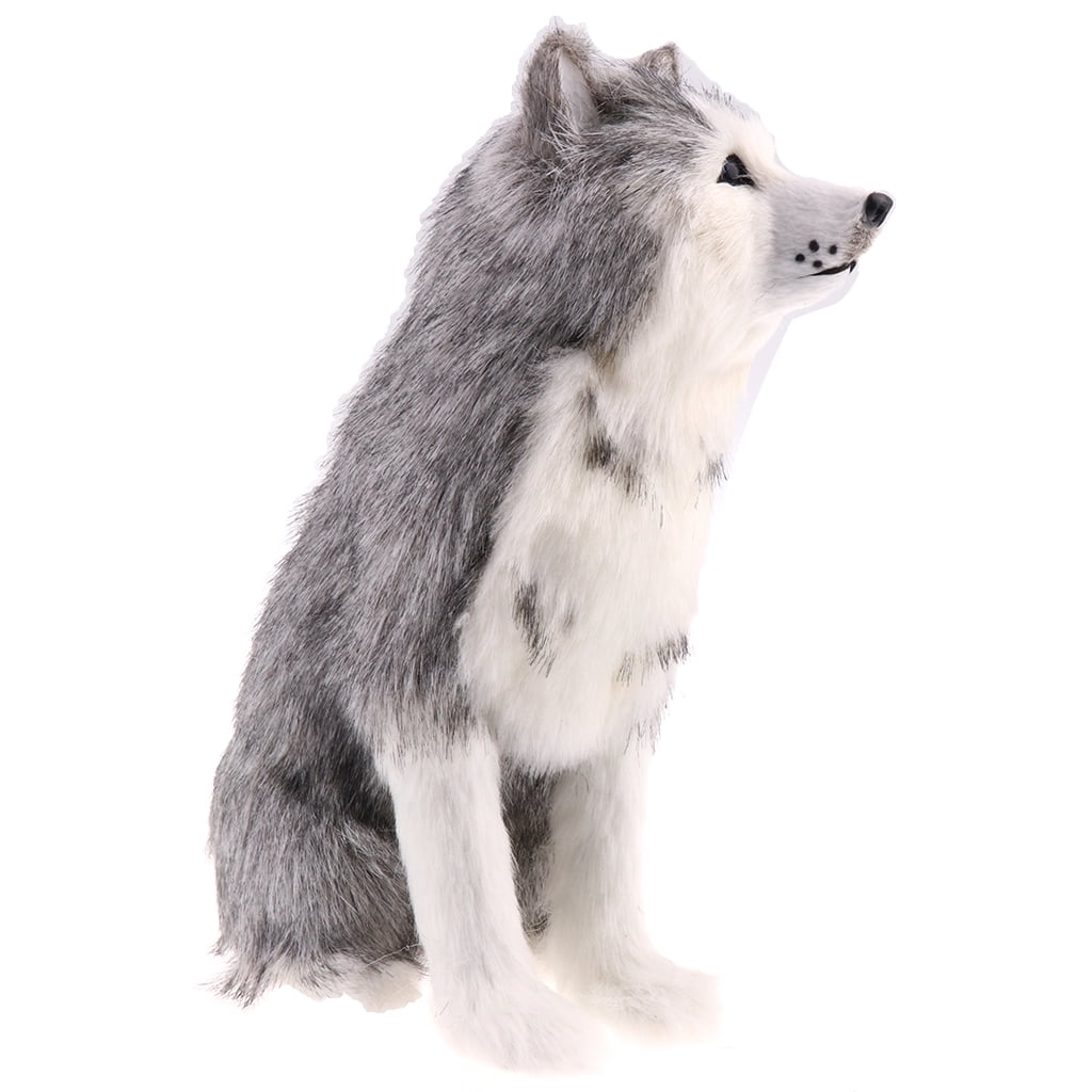 Realistic Faux Fur Squatting Husky Animal Teaching Model Figures Home Décor