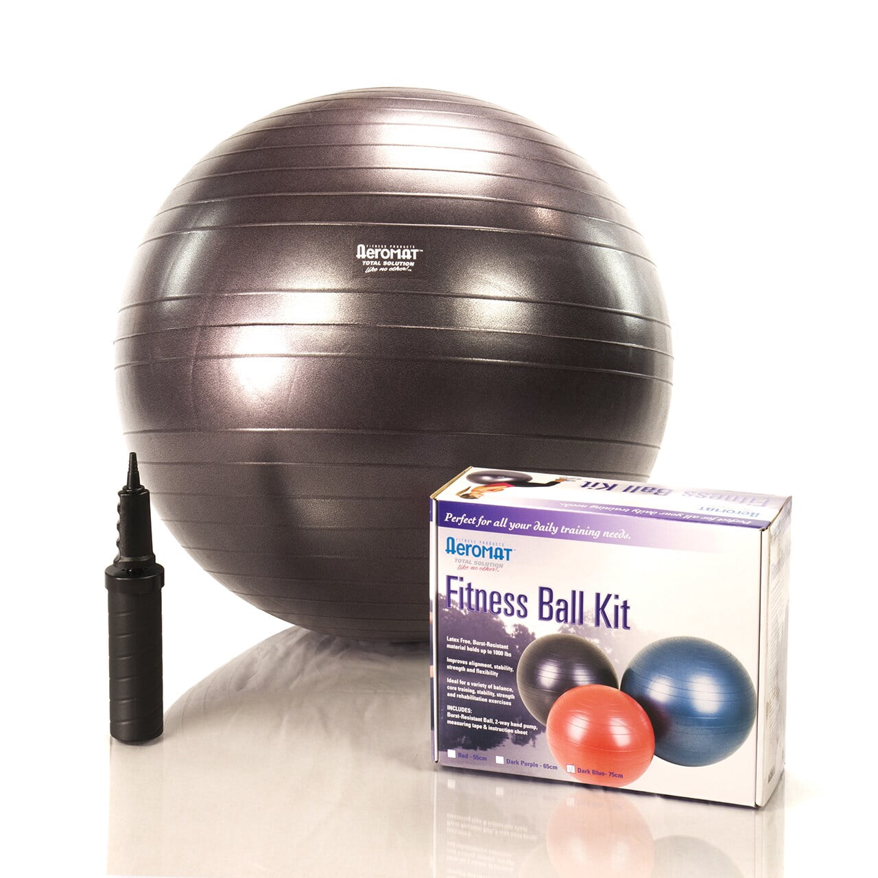AeroMat 38113 Fitness Ball Kit with Measurement Tape & Pump, Dark Blue