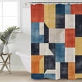 thumbnail image 5 of Abstract Stitching Shower Curtain, 72" x 72", White Orange Blue Stripe Art Waterproof Bathroom Curtain Washable Shower Curtain Set with 12 Hooks, 5 of 6