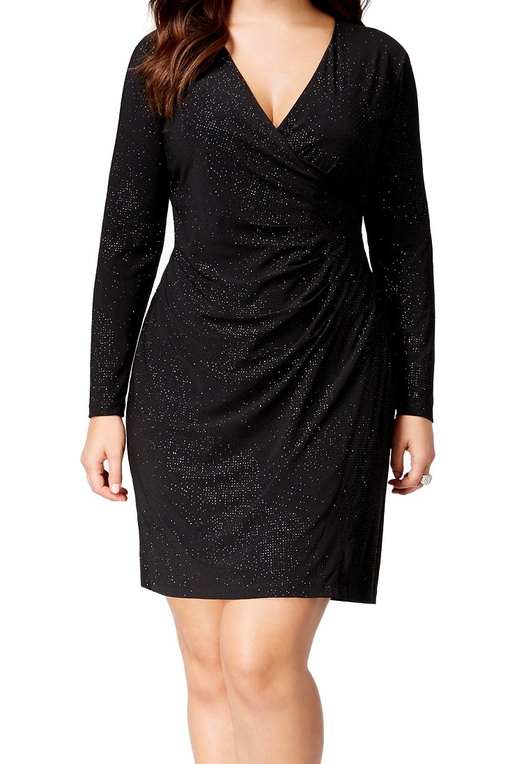 Shimmer Side Ruched Dress, Black, 22W 