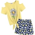 thumbnail image 3 of Oudiya Cold Shoulder Tie Knot Top & Casual Shorts (Girl's), 2-Piece Set, Sizes 4-11 Y, 3 of 9