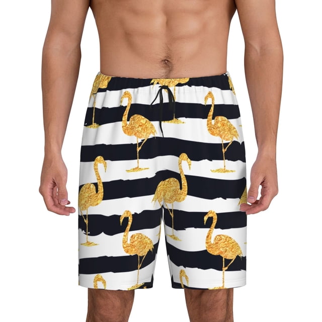 Balery Gold Flamingo Pantalones cortos de pijama de punto de algodón para hombre con cinturilla y bolsillos-X-Large