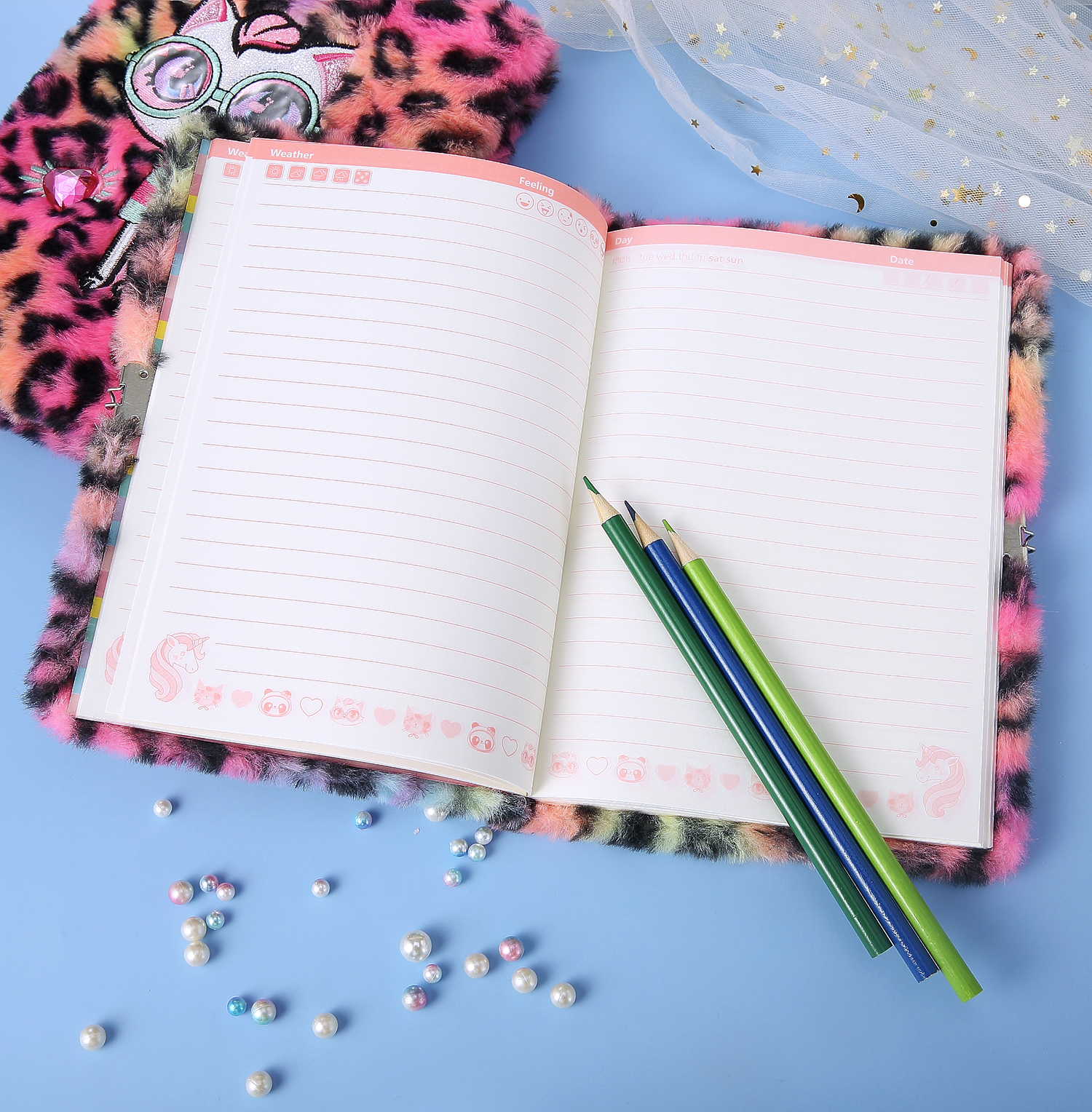 PinkSheep Cat Furry Diary with Lock and Keys, Secret Fuzzy Kitten Journal Notebook Diaries for Adult