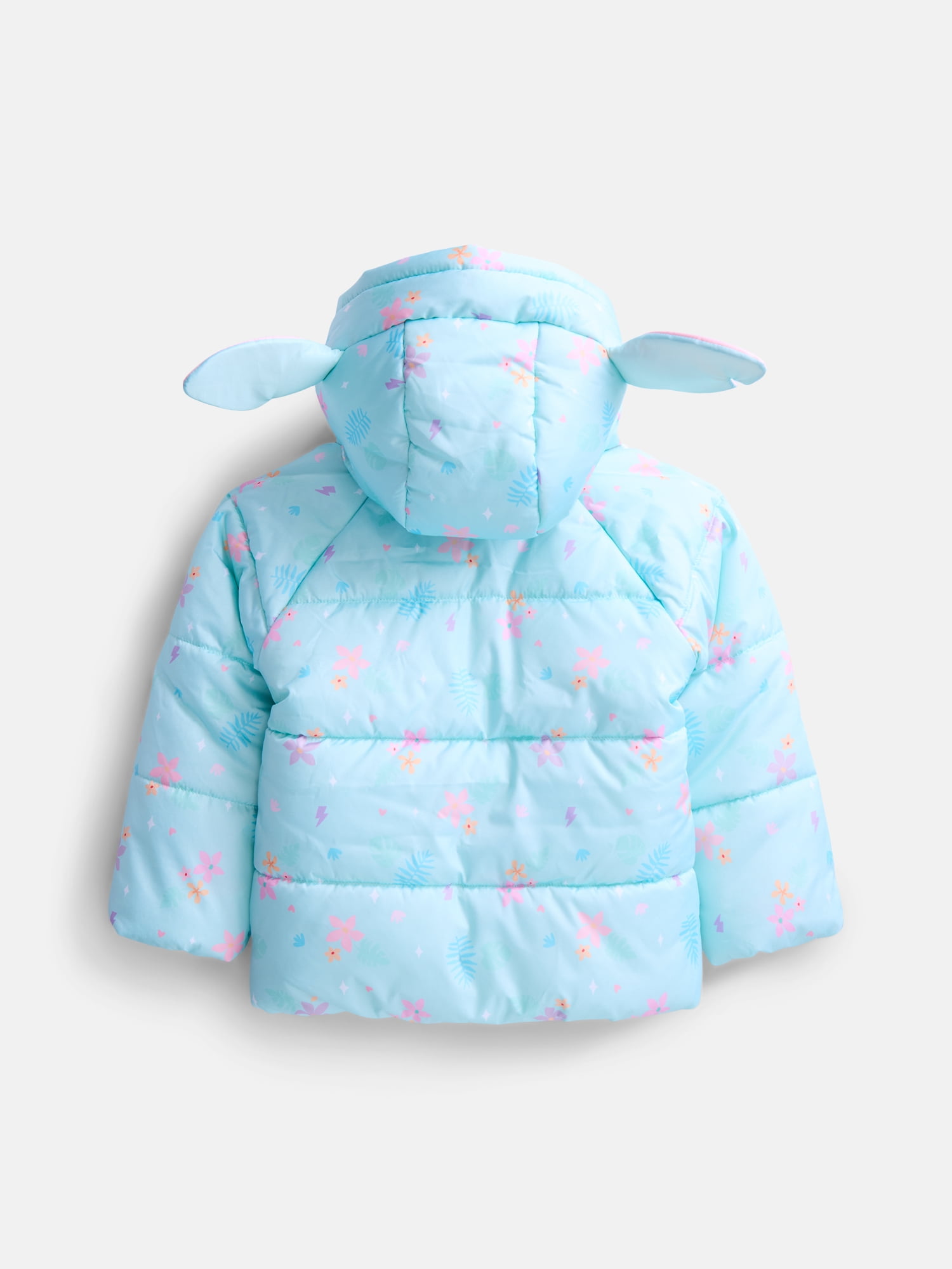 Disney Stitch Toddler Girls Hooded Puffer Jacket, Sizes 12M-5T