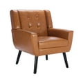 thumbnail image 5 of Tcbosik PU Leather Accent Chair, Mid-Century Living Room Chair, Upholstered Single Sofa Chair, Modern Arm Chair with Solid Wood Legs for Home Office, Light Brown, 5 of 9