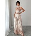 thumbnail image 4 of Women's Botanical Halter Crop Top and Wide Leg Pants Set, Printed Two Piece Vacation Outfit, 4 of 7