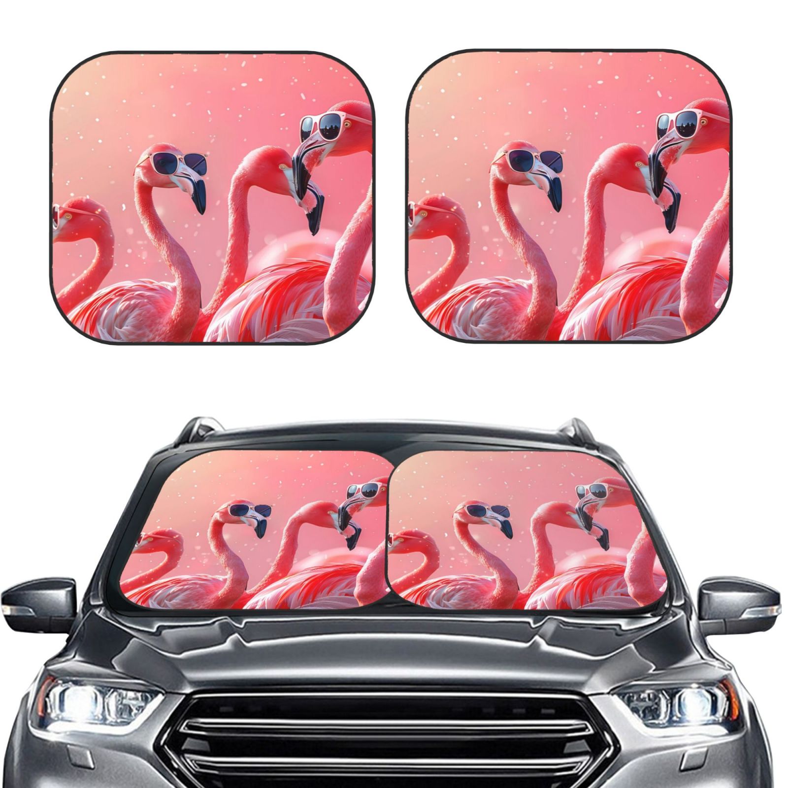 Wukai Cool Flamingos Sunglasses Scene Print Windshield Sun Shade Car