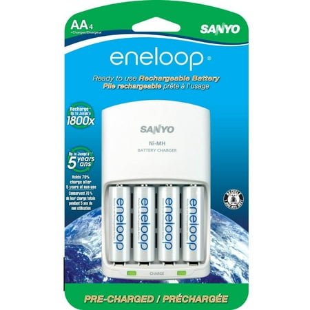eneloop AA with 4 Position Charger, 1800 cycle, Ni-MH Pre-Charged Rechargeable Batteries, 4 Pack (discontinued by (Best Charger For Sanyo Eneloop)