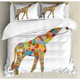 thumbnail image 1 of Giraffe Duvet Cover Set King Size, Colorful Abstract Art Interpreted Wild Long Necked Animal on Plain Background, Decorative 3 Piece Bedding Set with 2 Pillow Shams, White Multicolor, by Ambesonne, 1 of 3
