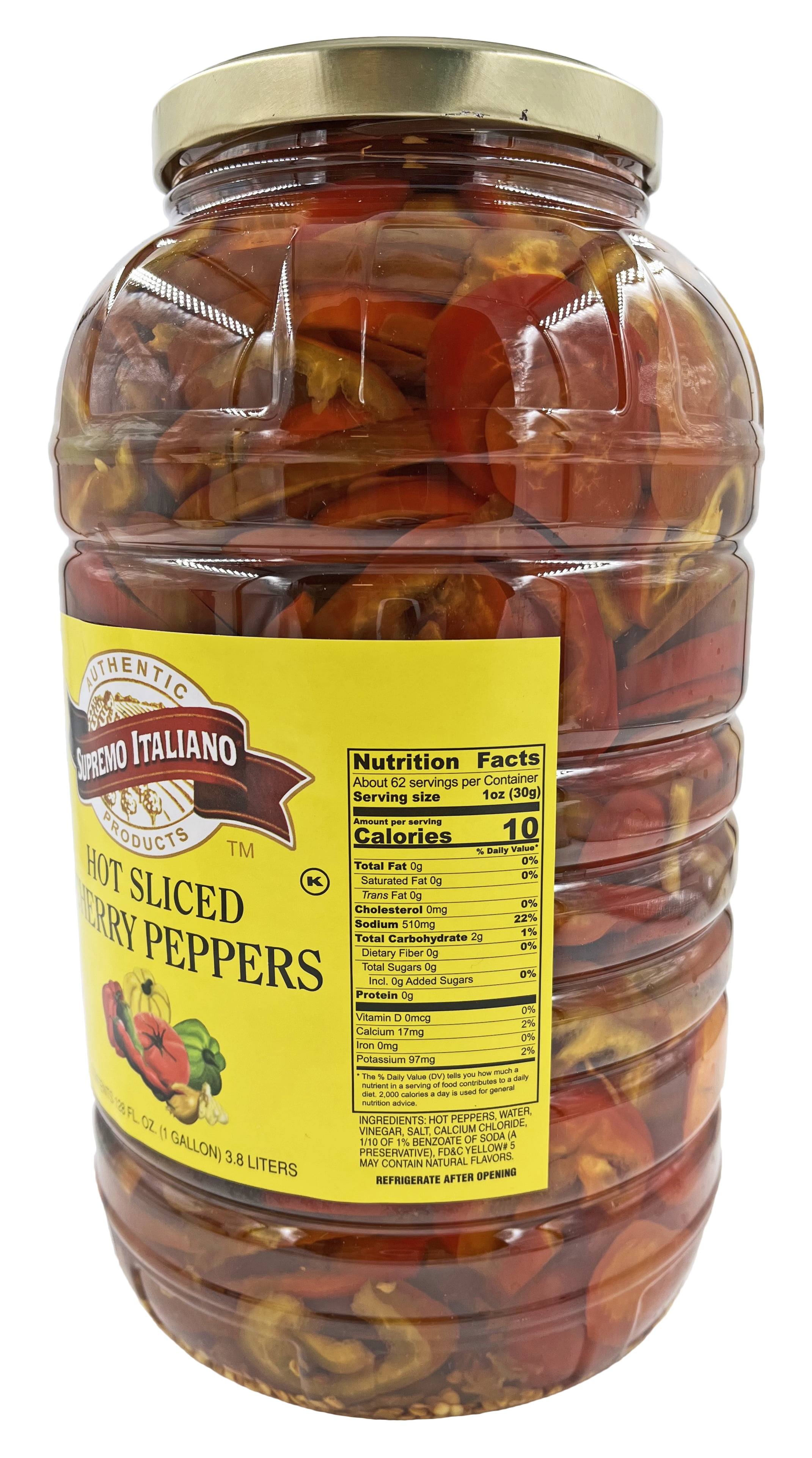 Supremo Italiano Hot Sliced Cherry Peppers | Kosher | 1 Gallon