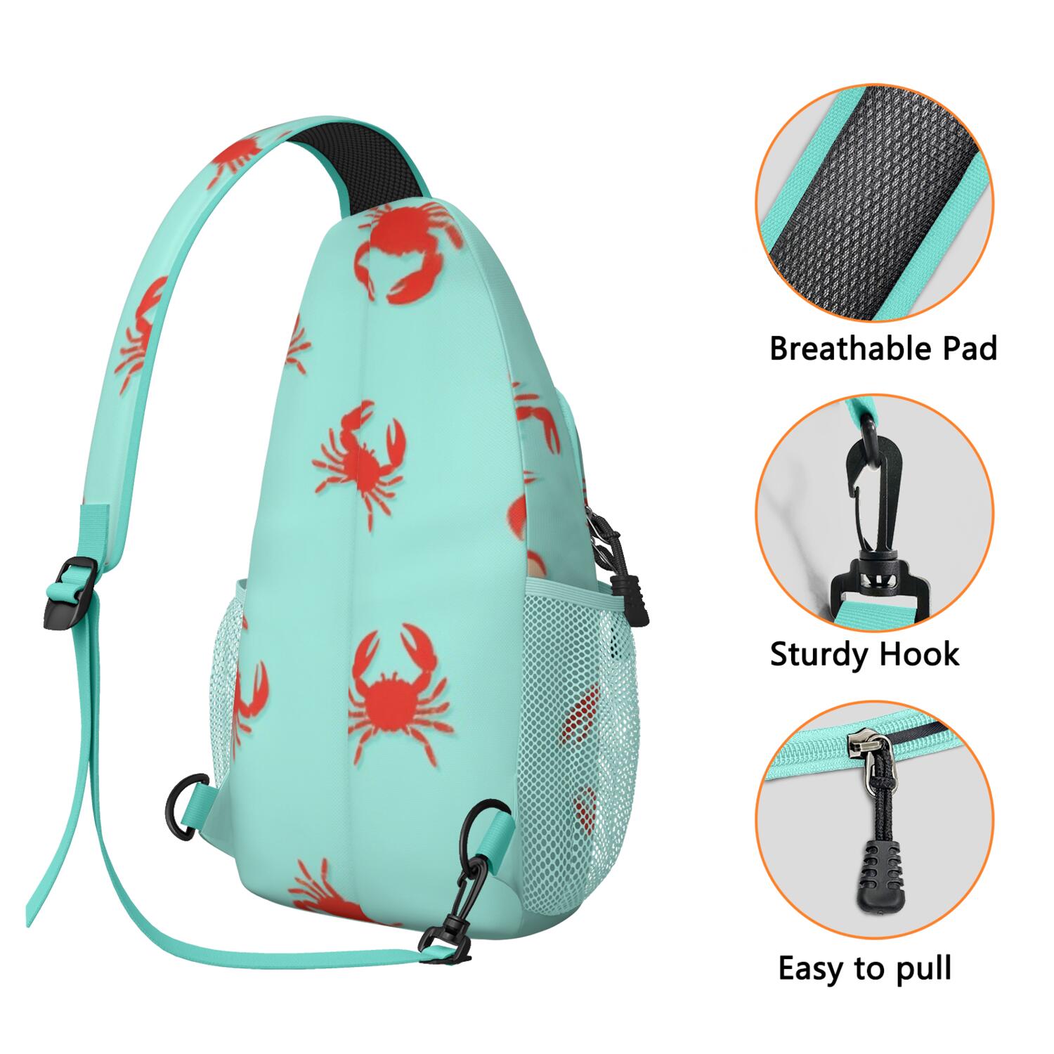 Sling Backpack Crossbody Shoulder BagTravel Sling Bag for Hiking Dating Gym Cycling Working Marine Adorable Crab