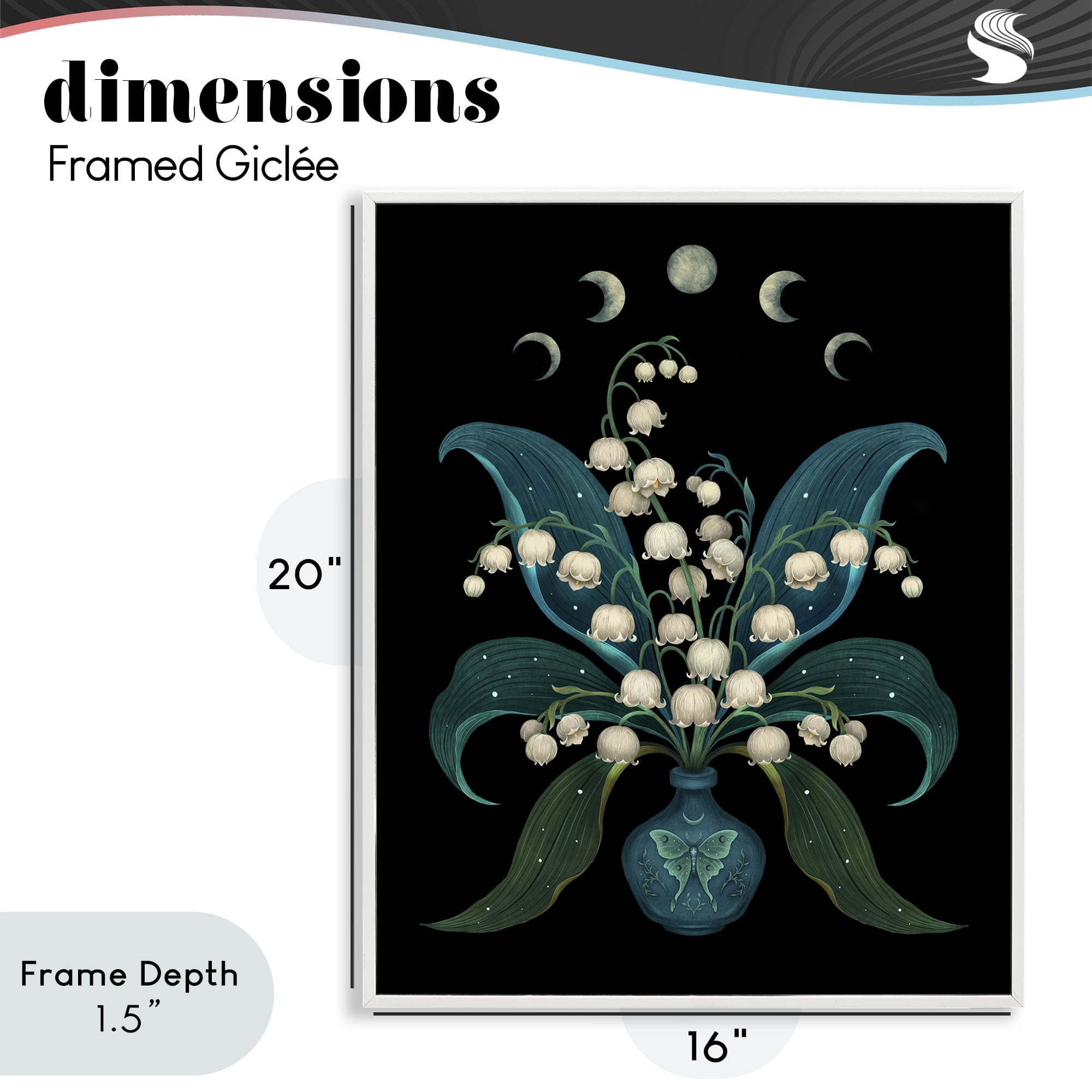 Stupell Industries Lunar Lily Of Valley White Framed Giclee Art, design by Episodic Drawings