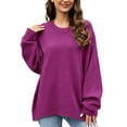 thumbnail image 1 of Prolriy Pulls pour Femmes, Mode Féminine Couleur Unie Bas Paresseux Col Rond Pull Tricoté Pulls pour Femmes Hauts pour Femmes Violet m, 1 of 6