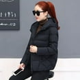 thumbnail image 4 of comerut Women Winter Hooded Jacket Solid Color Long Sleeve Loose Thick Warm Down Cotton Short Coat for Cold Weather All-match Streetwear Outwear, 4 of 8